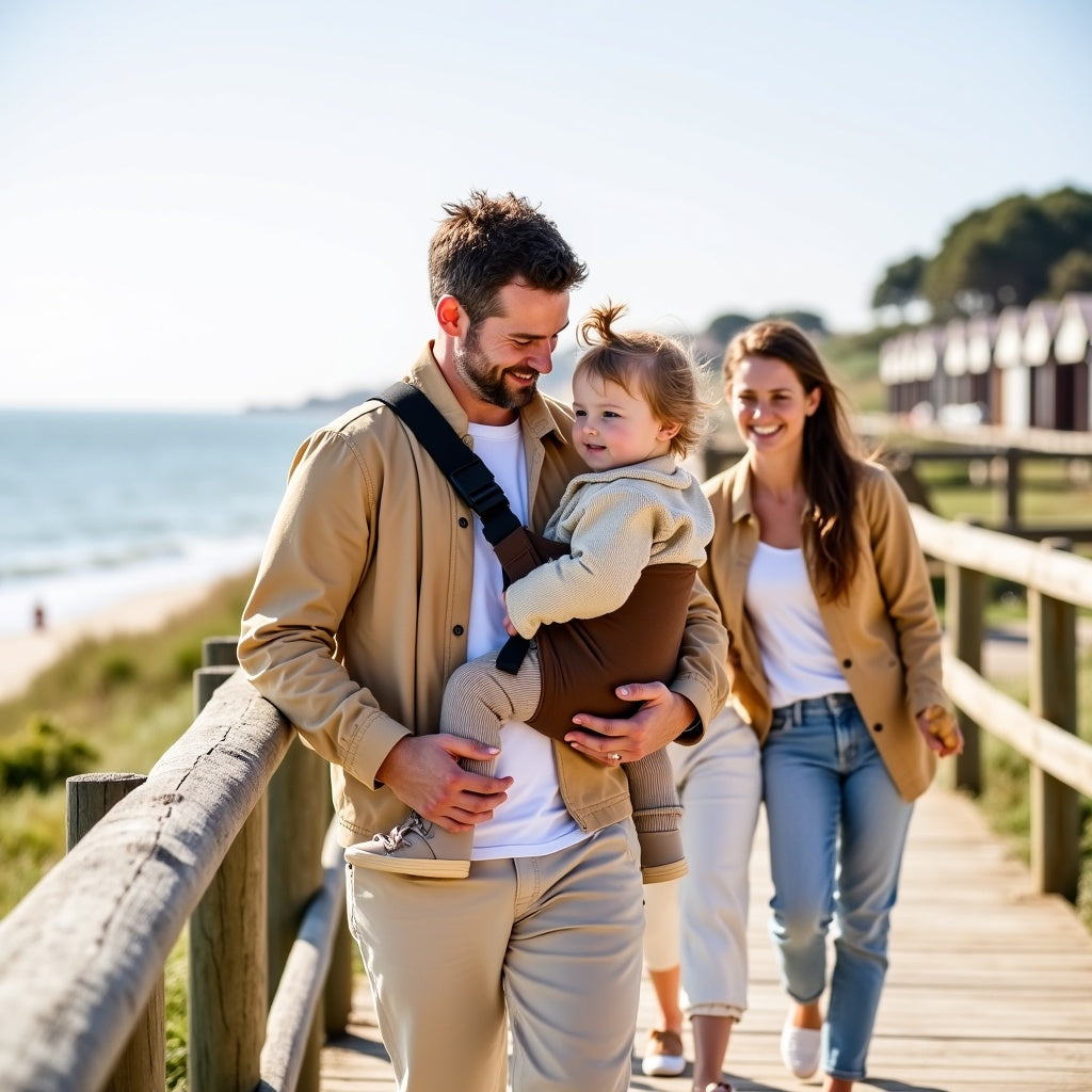 Petit marchou avec papa en bord de mer